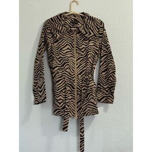 Dana Buchman Animal Zebra Print Belted Trench Coat Jacket S tiger zebra
